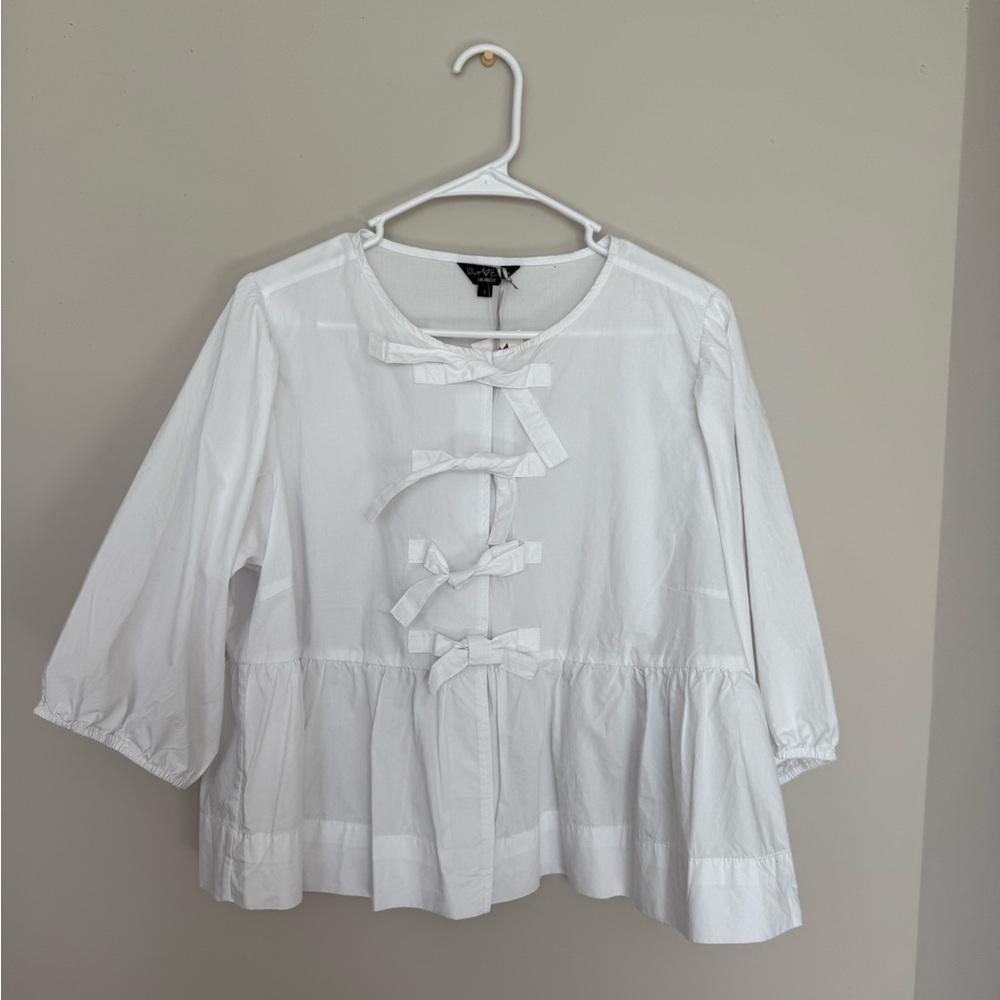 White Bow-Accent Women's Top